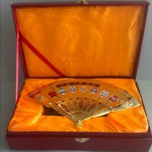 Gold Decorative Fan in Red Box